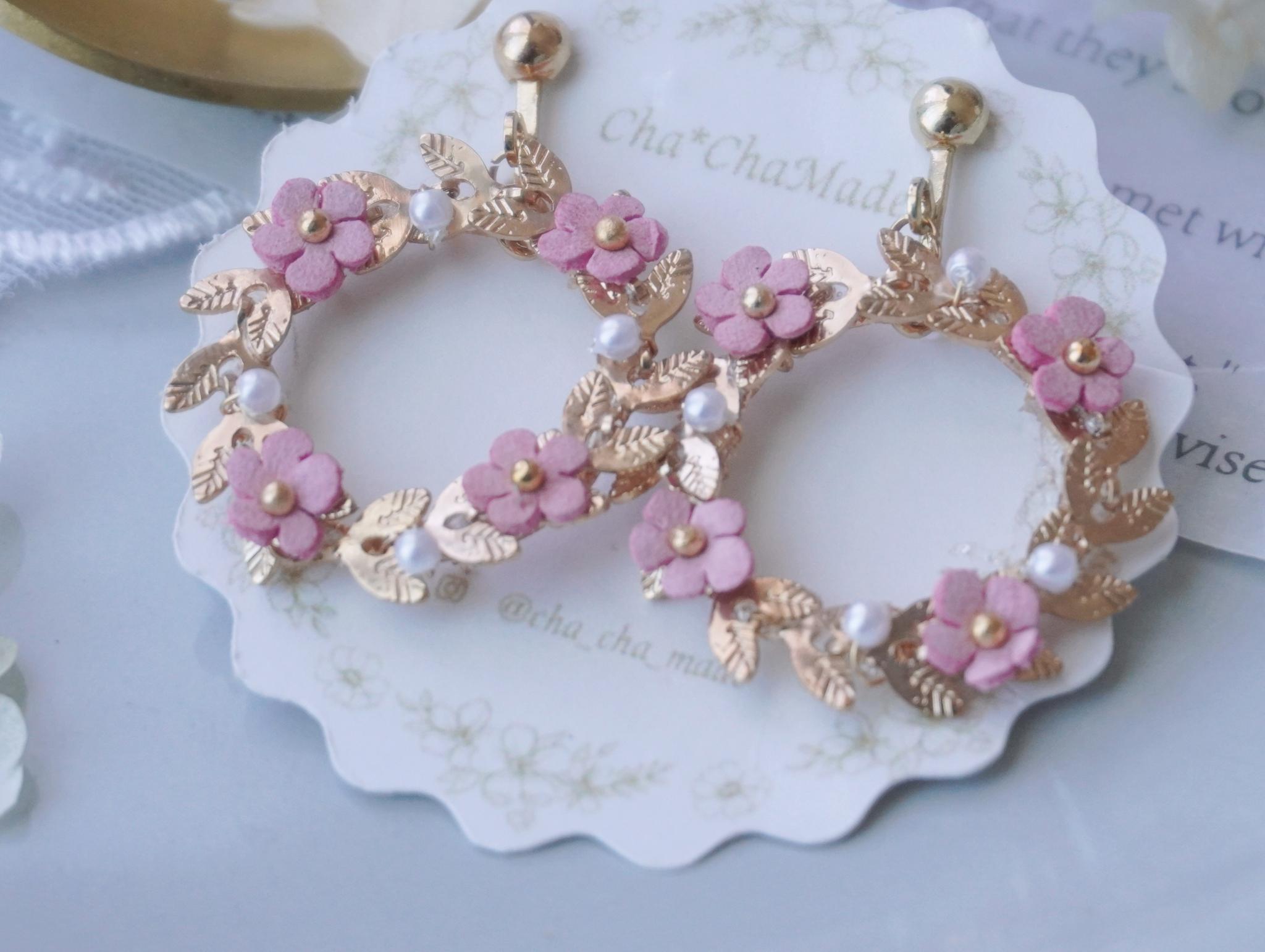お花と葉っぱのリース　イヤリング (ピアス) | 2枚目